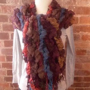 JUST BE Multicolor Brown w/ Purple Long Casual Scarf Shawl Wrap Layer Coverup
